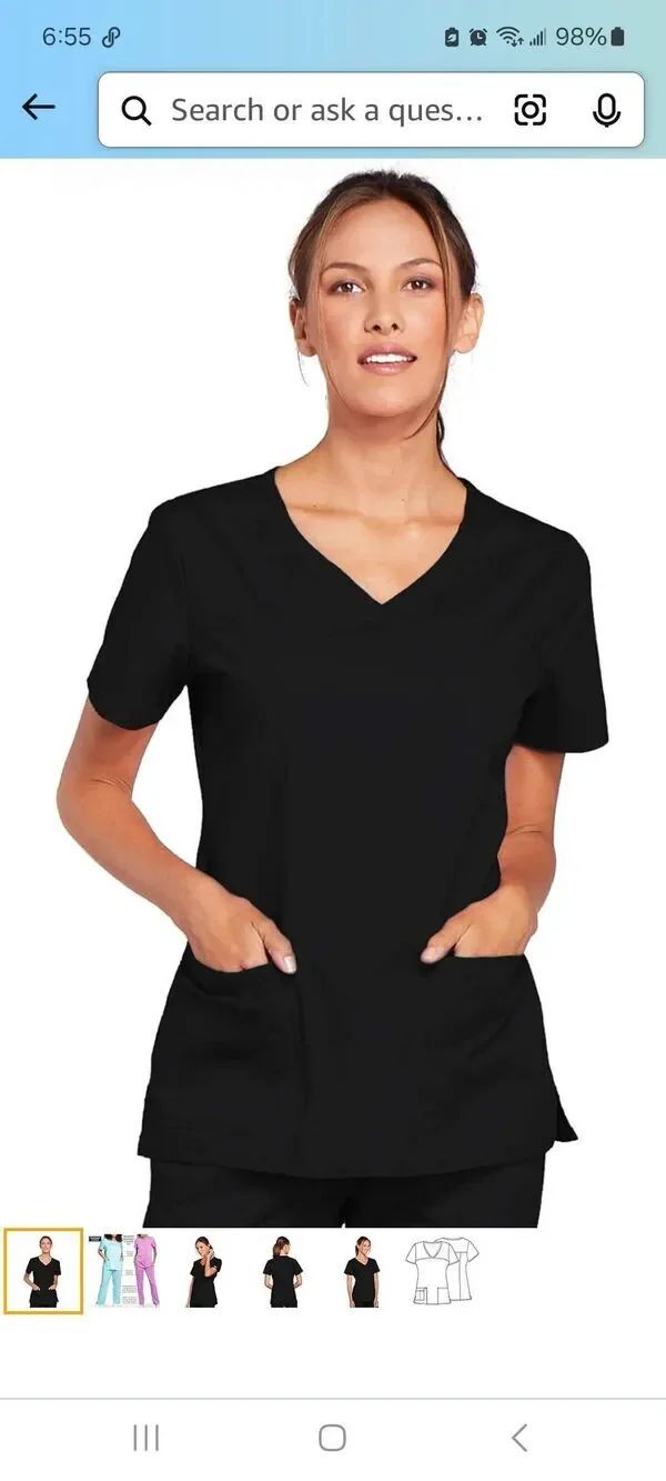 New Large Cherokee Workwear Core Stretch Black Short Sleeve Scrub Top Scrubs